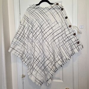 Simply Noelle Black, Blue, White Plaid Poncho Shawl